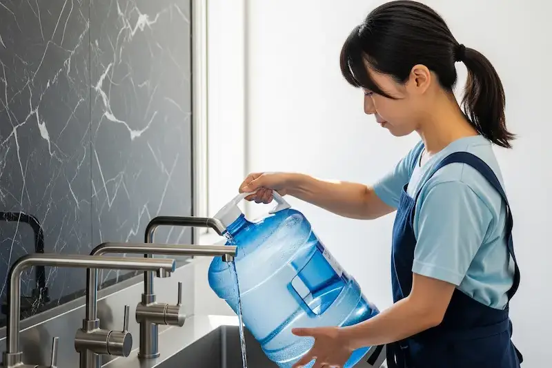 北中城で安いお水の量り売りステップ2 スタッフが給水